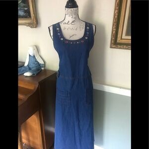 💙Vintage Women’s Sleeveless Embroidered Denim Dress L